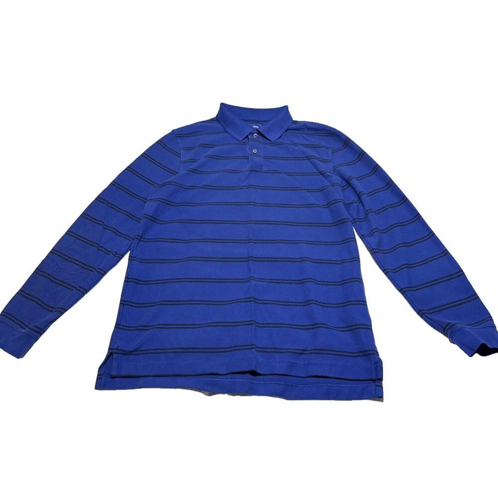 L.L. Bean Men's Long Sleeve Polo Shirt Traditional Fit Strip Blue Cotton Sz M